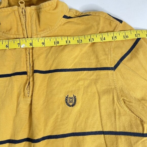 Chaps Size M Mens 1/4 Zip Pullover Long Sleeves Yellow Navy Striped Mock Neck - Picture 5 of 12